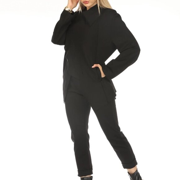 Black Buttoned Asymmetrical Blazer - Picture 2 of 8